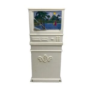 Vintage Barbie 2001 Mattel Grand Hotel TV Stand Cabinet Furniture Bookcase RARE